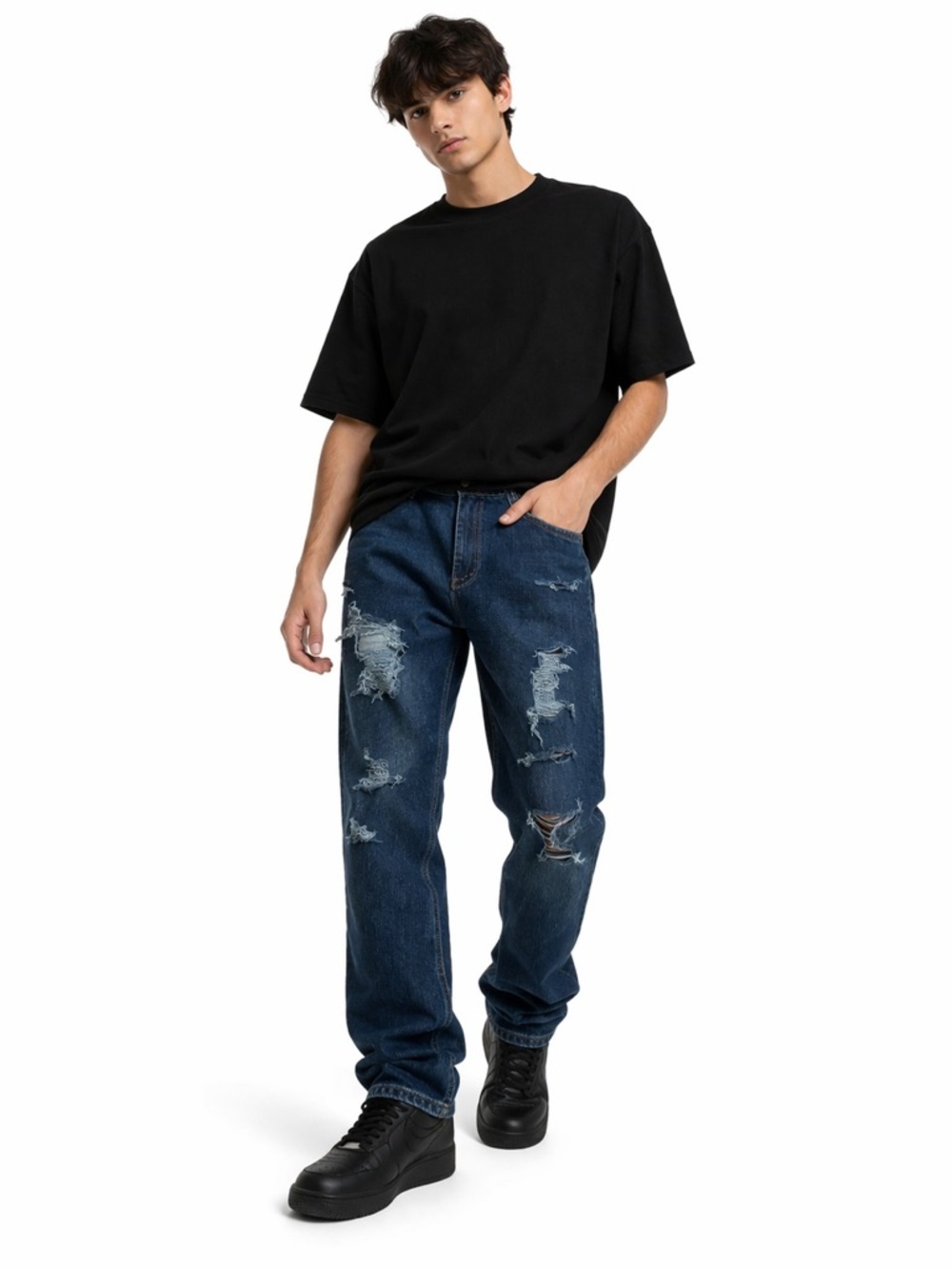 Wrangler 34x30 Distressed Jeans Straight Leg Dark Wash Regular Fit